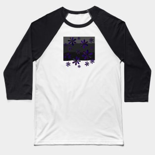 A Rain of Gothic Daisies - Hand Drawn Design with Dark Purple and Dark Blue Petals Baseball T-Shirt